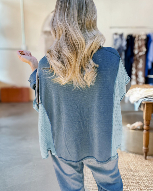 Mixed Patchwork Color Block Casual Round Neck Blouse