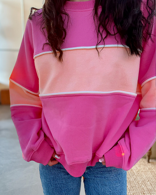 Color Block Pretty Round Neck Sweatshirt