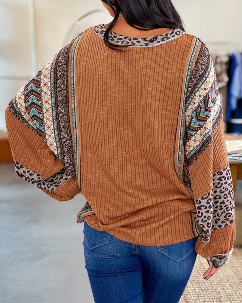 Mixed Print Patchwork Relaxed Striped Textured Blouse