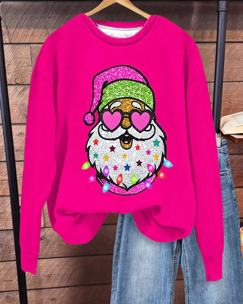 Santa Claus Print Urban Round Neck Sweatshirt