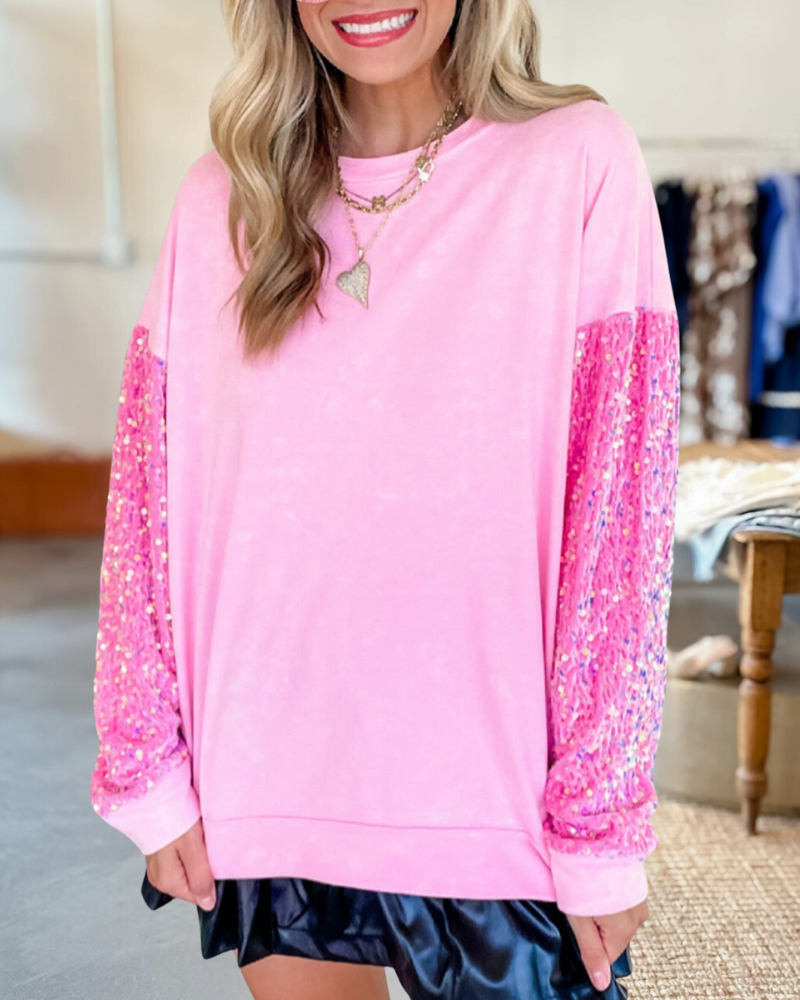 Sequin Sleeve Washed Sweatshirt