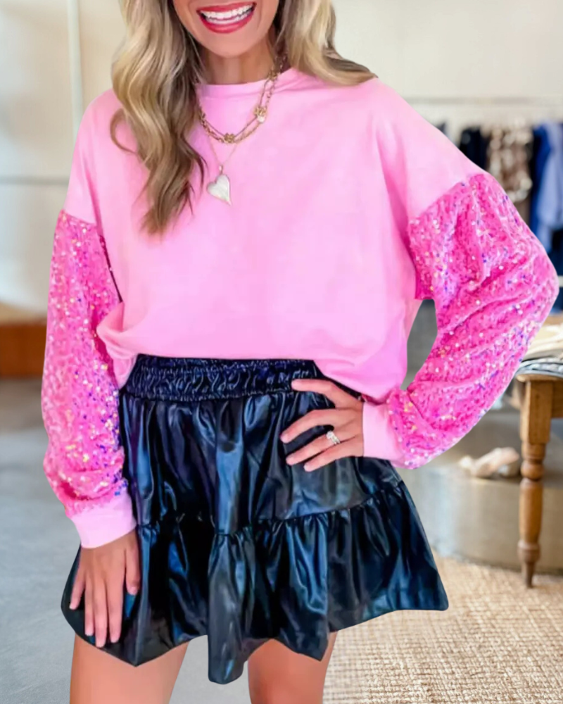 Sequin Sleeve Washed Sweatshirt