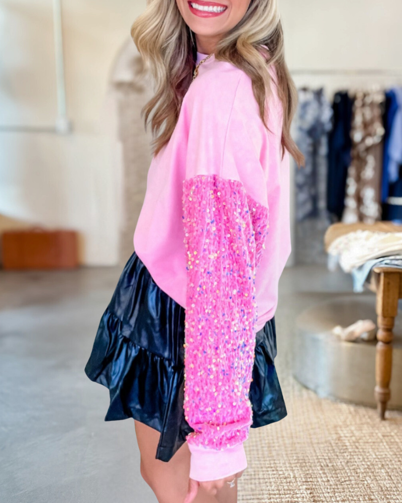 Sequin Sleeve Washed Sweatshirt