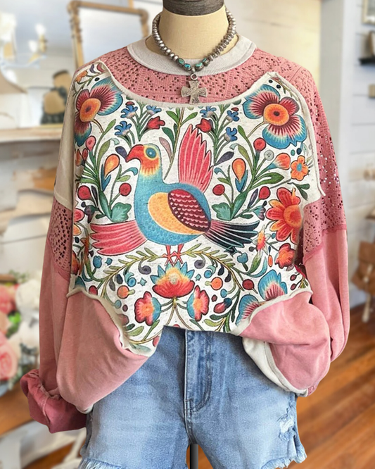 Casual Color Contrast Paneled Graphic Print Sweatshirt