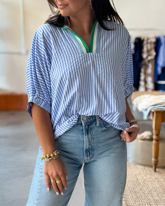 Striped Cozy Batwing Sleeve Blouse