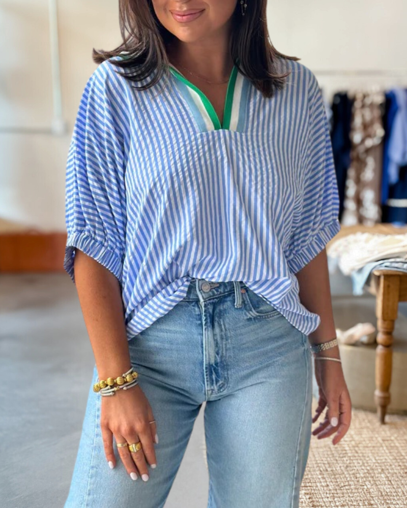 Striped Cozy Batwing Sleeve Blouse