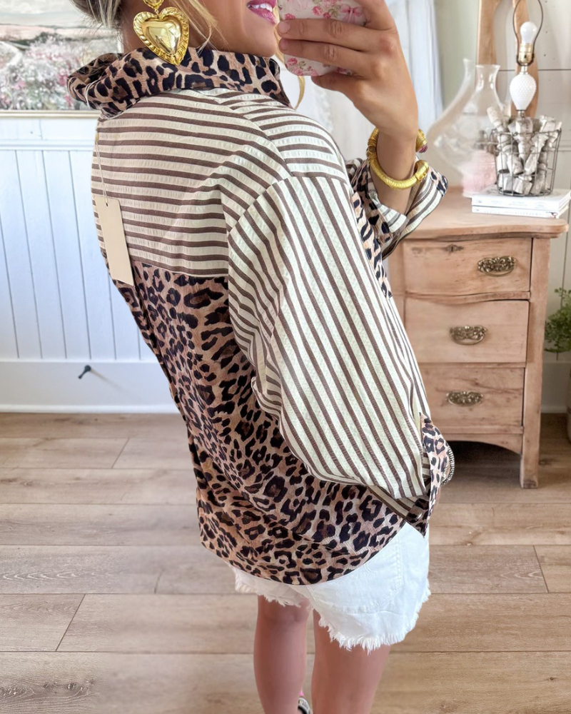 Brown Leopard Print Stripe Top