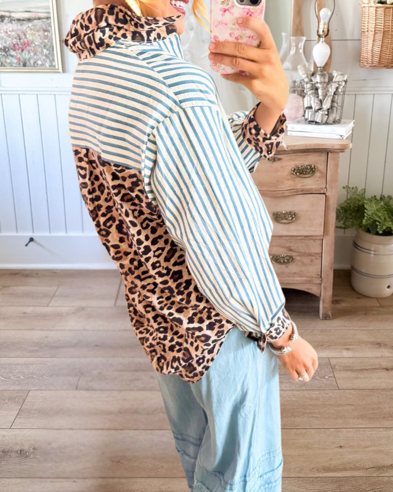 Brown Leopard Print Stripe Top