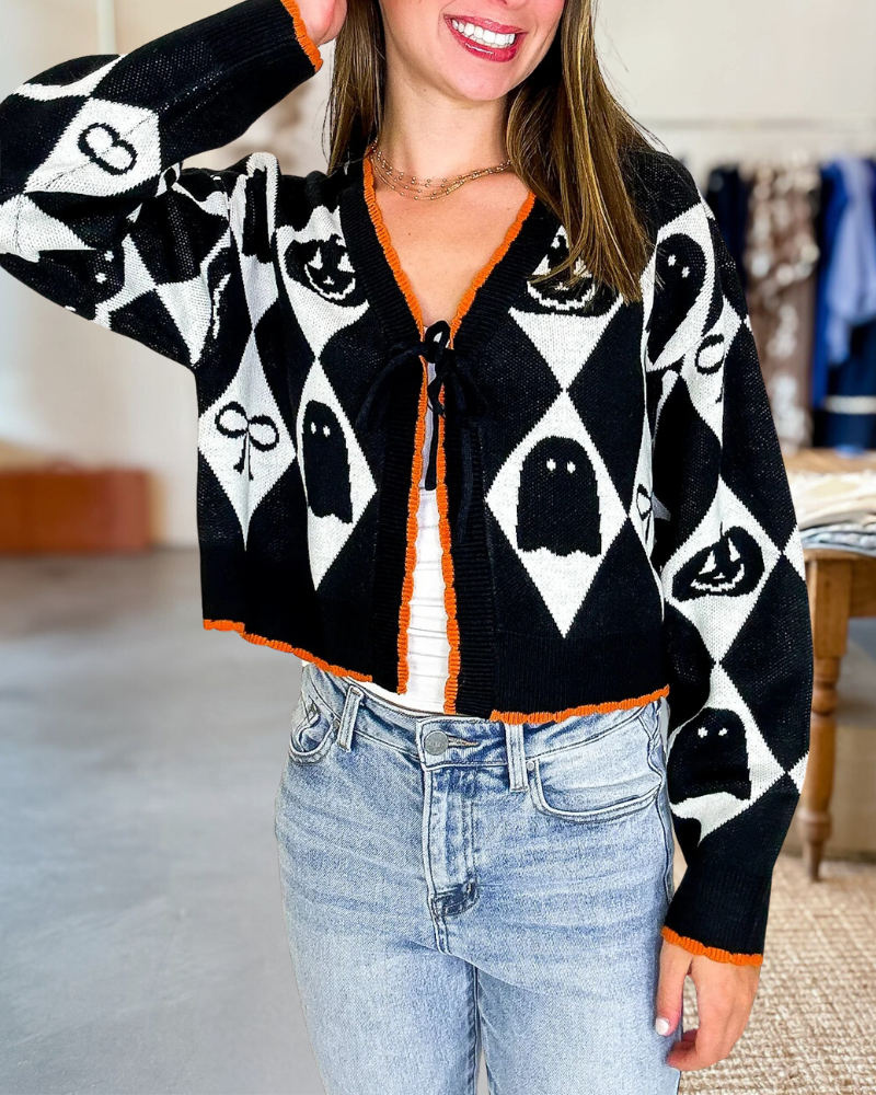 Grid Argyle Knit Cardigan