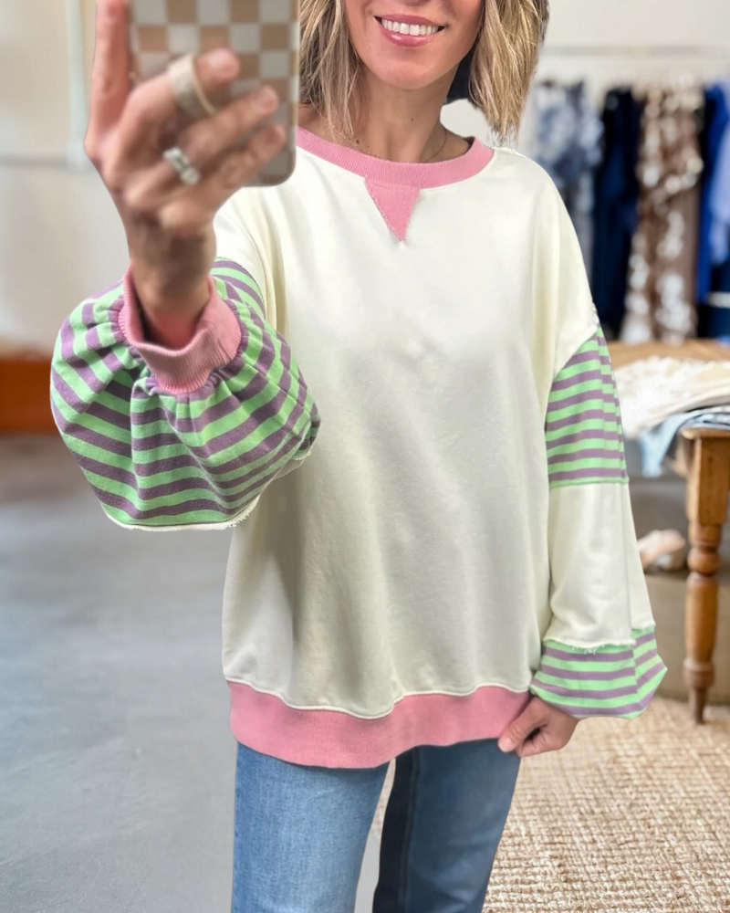 Contrast Striped Sleeve Oversized Sweatshirt