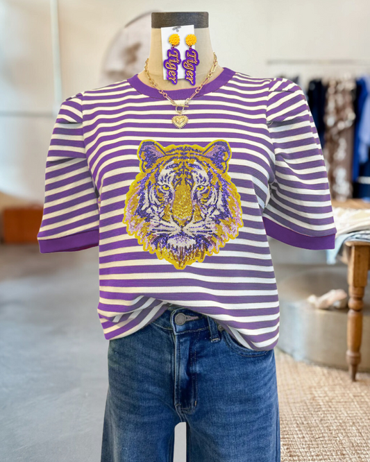 LSU Tiger Head Sequin T Shirt