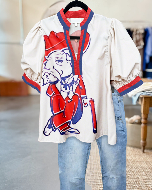 Game Day Ole Miss Rebels Puff Sleeve Blouse