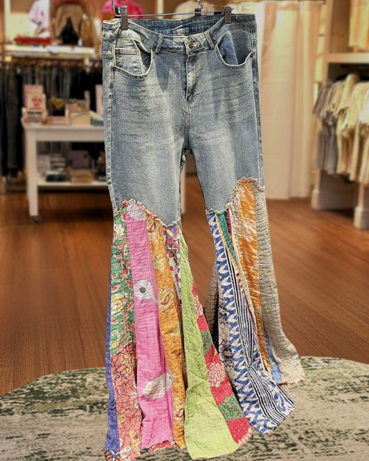Colorful Patchwork Flared Jeans