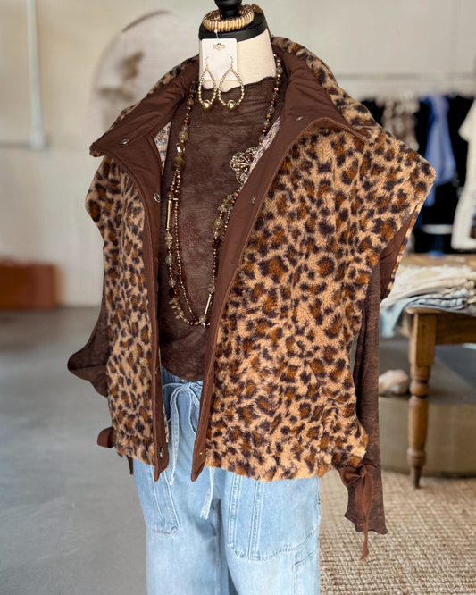 Leopard Print Faux Fur Vest