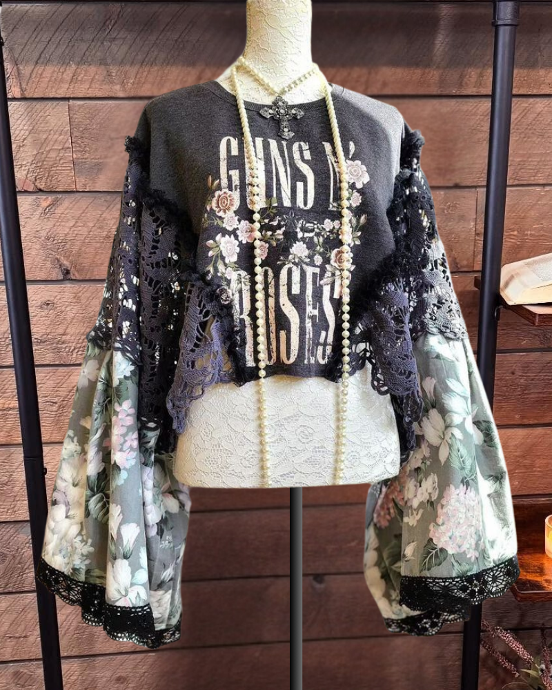 "Guns N' Roses" Lace Trimmed Sweatshirt