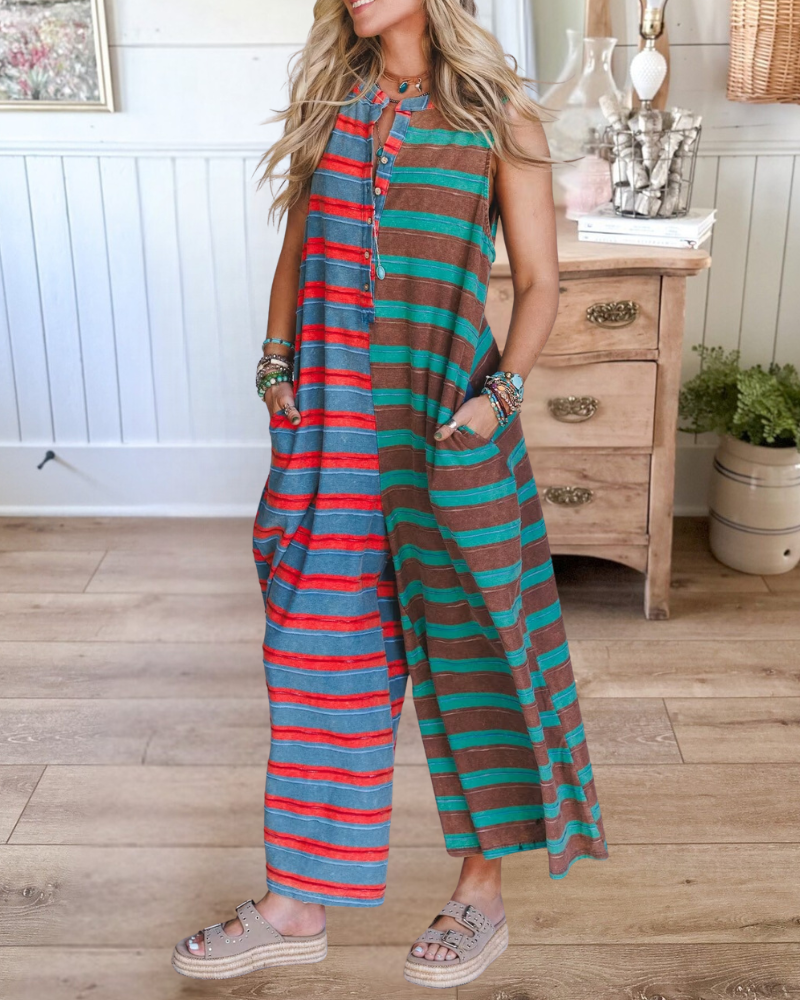 Striped Sleeveless Maxi Jumpsuit