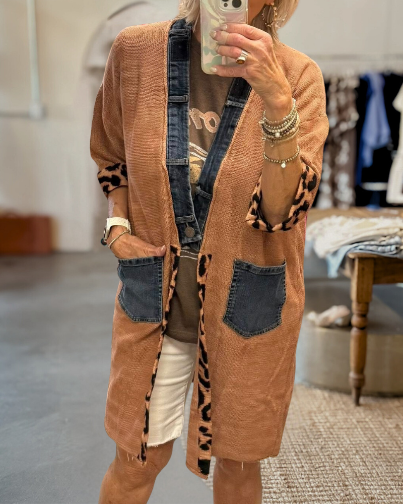 Denim Leopard Trim Cardigan
