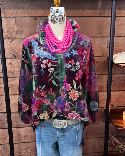 Vintage Velvet Contrast Button Shirt