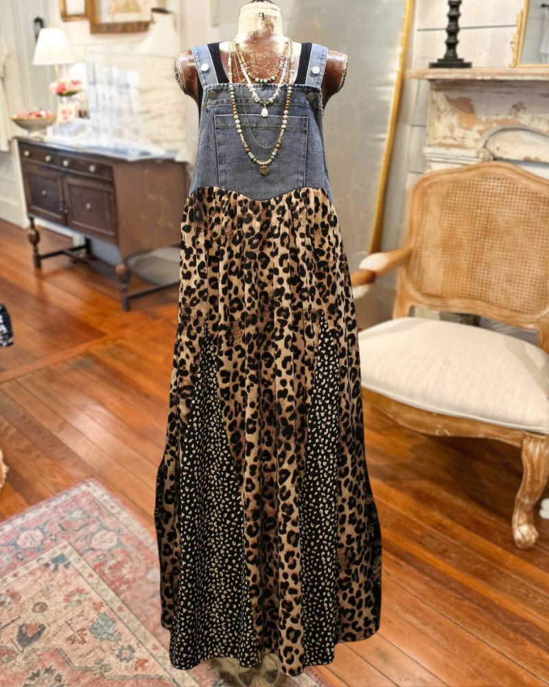 Leopard Print Overall Maxi Dress