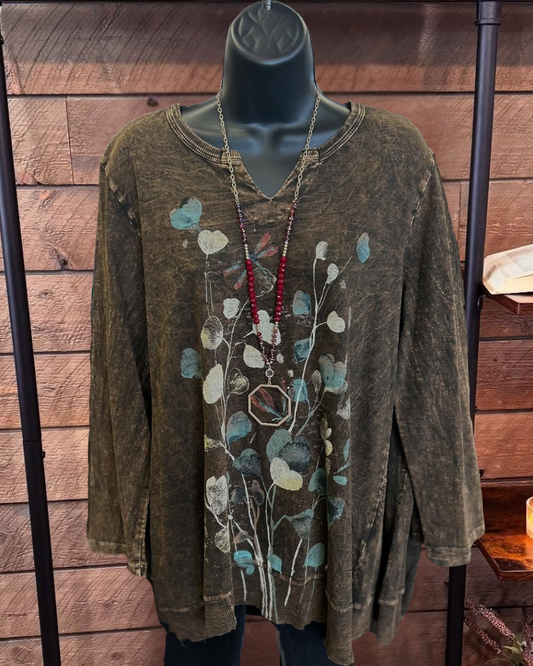 Wash Botanical Print Top