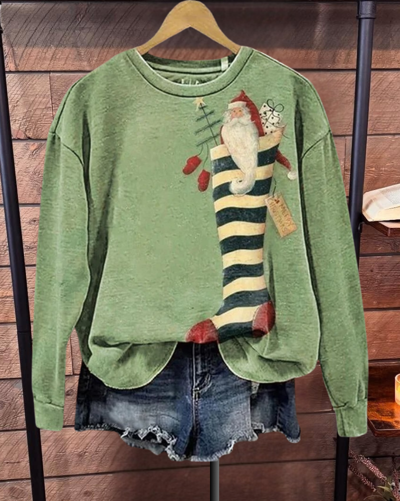 Christmas Santa Stocking Print Sweatshirt