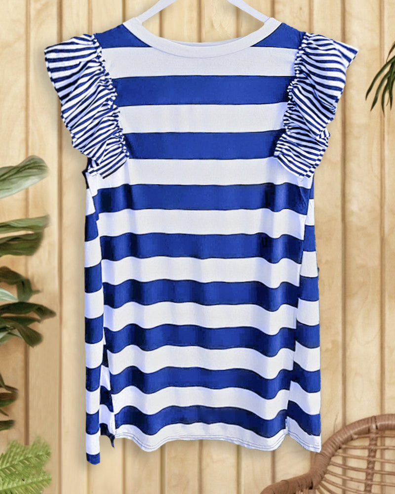 Striped Smart Ruffle Sleeve Mini Dress