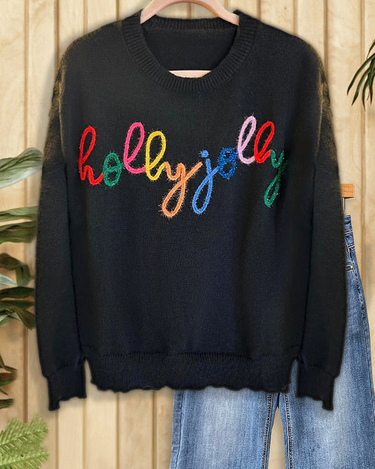Colour Letter Print Versatile Round Neck Sweater