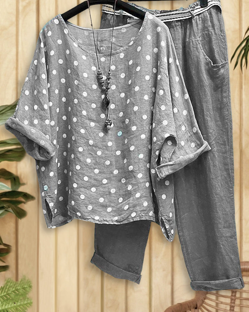 Polka Dot Laid Back Harem Pant Suit