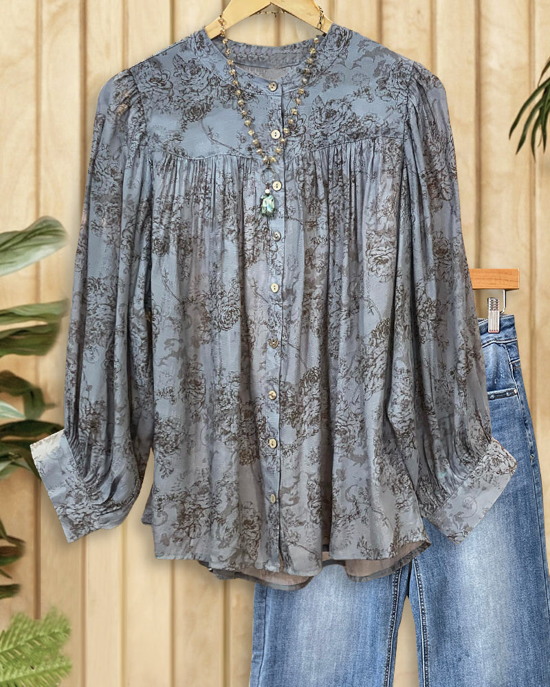 Vintage Floral Print Laid Back Button Down Blouse