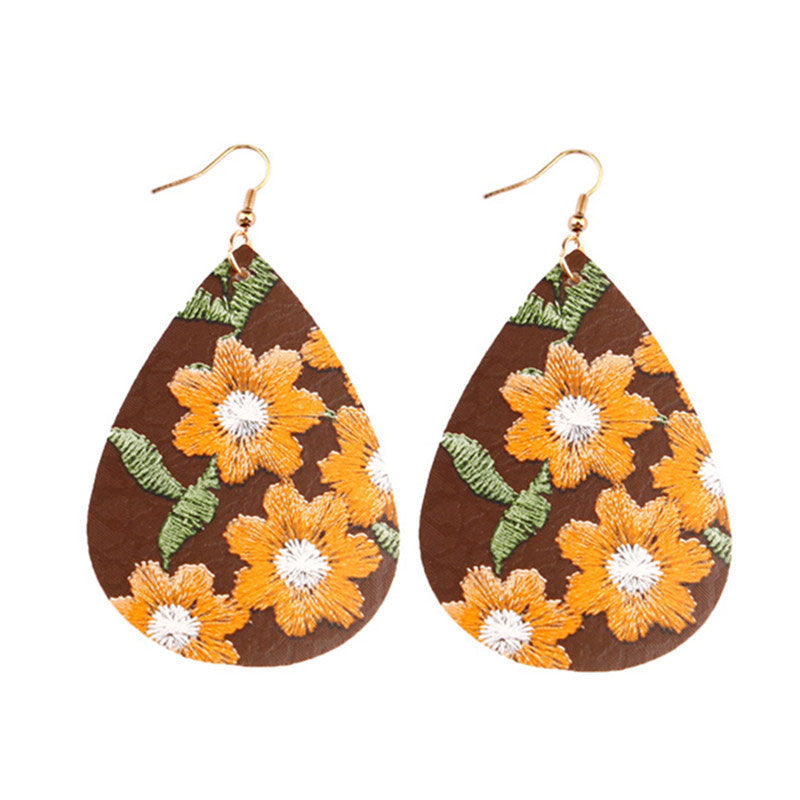 PU Floral Print Tropical Drop-shaped Earrings