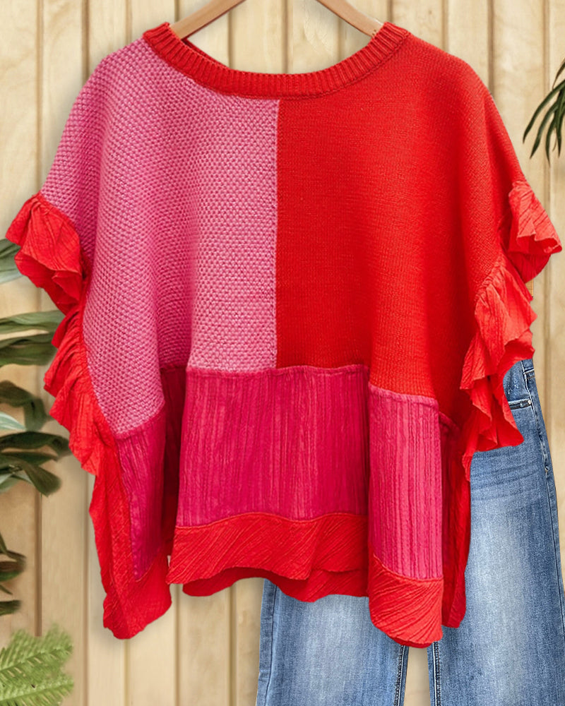 Color Block Patchwork Rocking Peplum Blouse