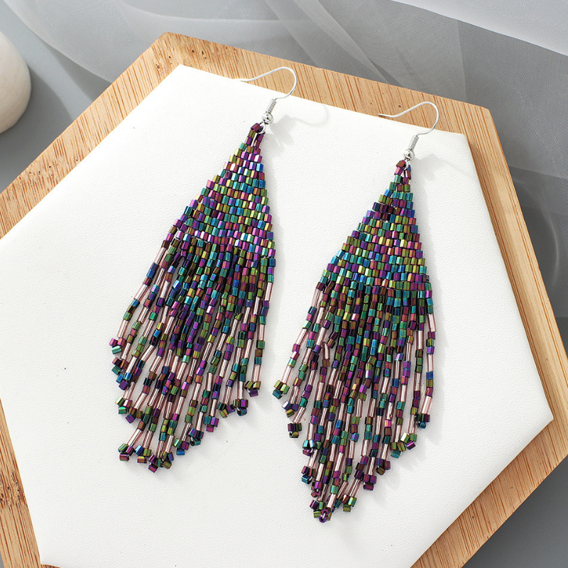 Multicolor Bohemia Irregular Beading Tassel Earrings