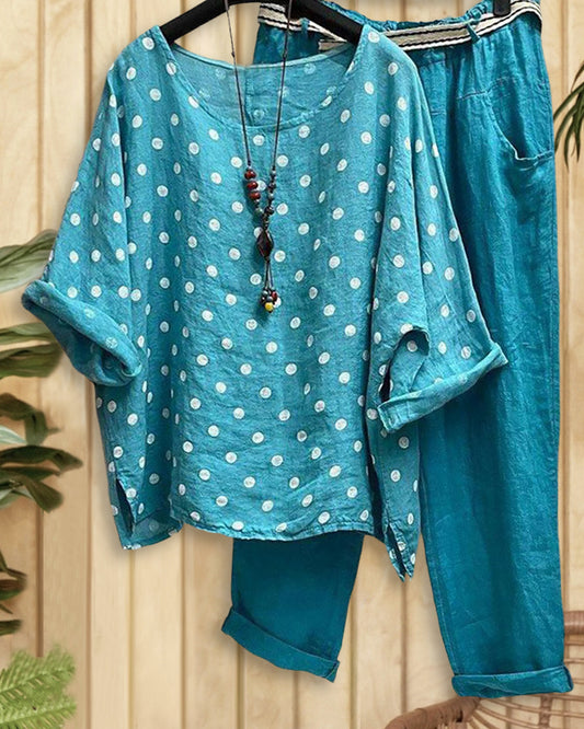 Polka Dot Laid Back Harem Pant Suit