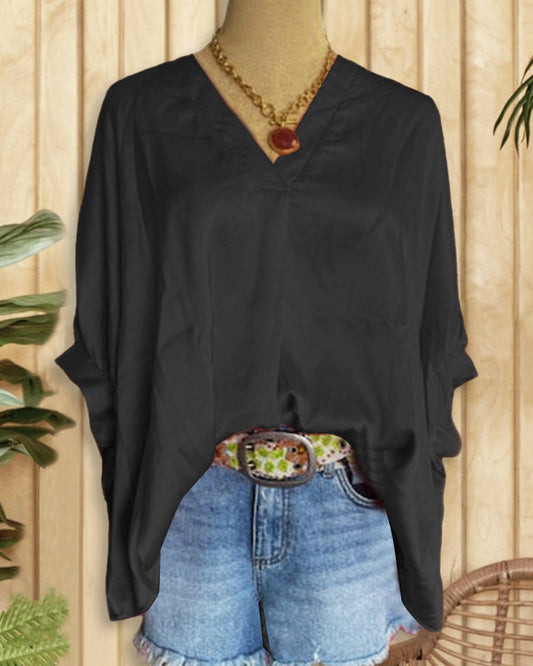 Plain Classic Batwing Sleeve V Neck T-Shirt