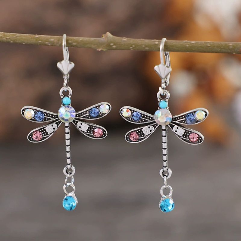 Rhinestone Decor Dragonfly-shaped Playful Earrings