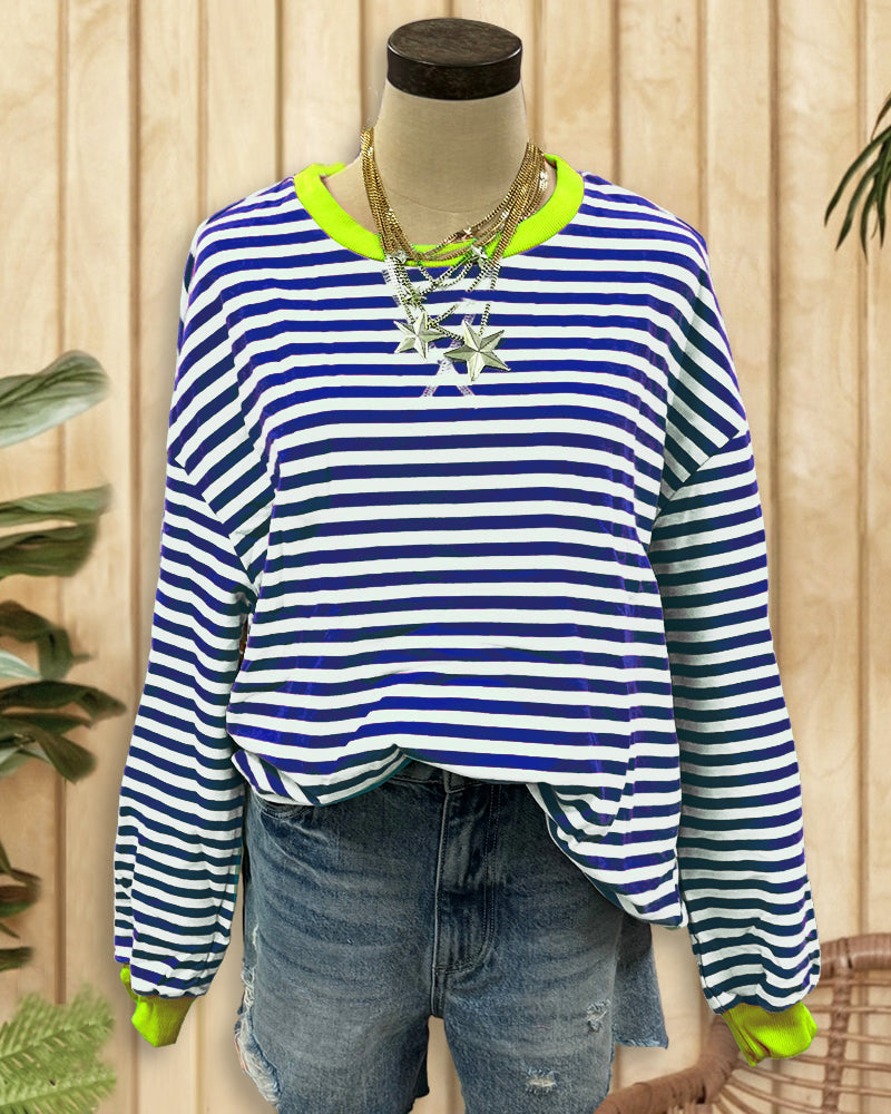 Patchwork Striped On-trend Round Neck Sweatshirt