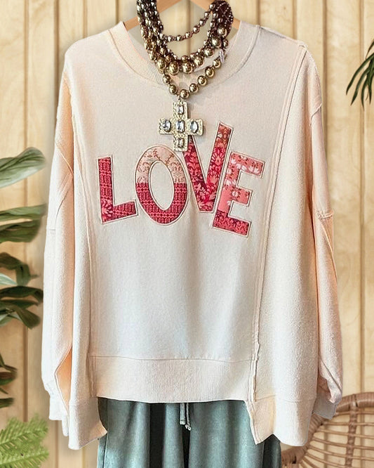 LOVE Applique Oversized Seamed Detail Sweatshirt