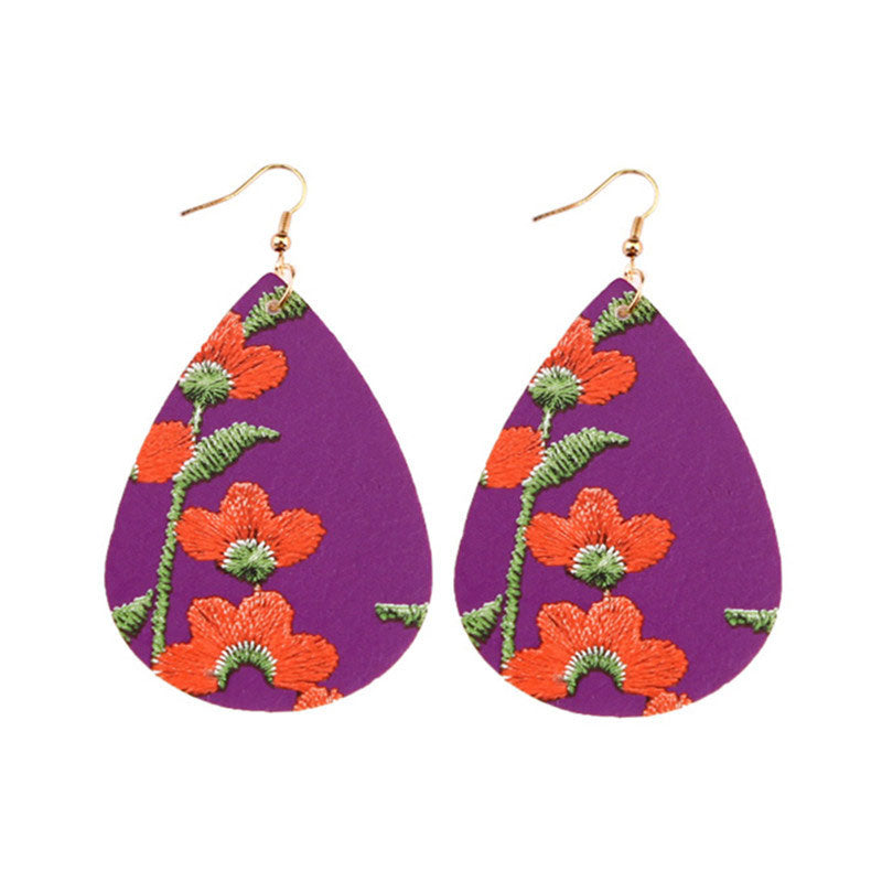 PU Floral Print Tropical Drop-shaped Earrings