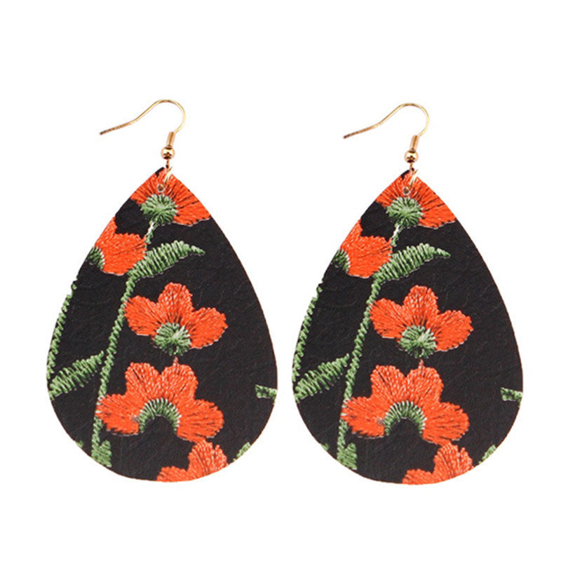 PU Floral Print Tropical Drop-shaped Earrings