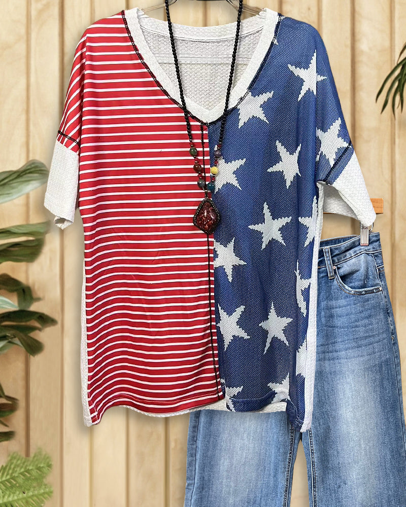 Star & Striped Patchwork Classic Waffle T-Shirt