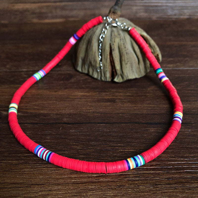 Multicolor Polymer Clay Slice Beachy Clavicle Chain