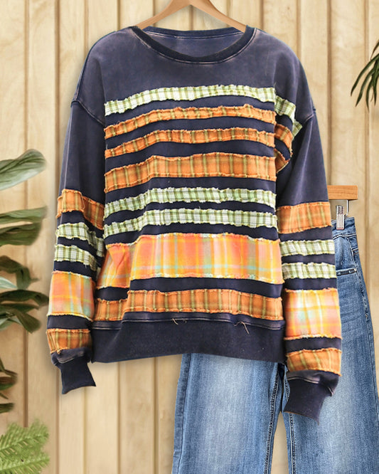 Multicolor Plaid Print Feminine Drop Shoulder Sweatshirt