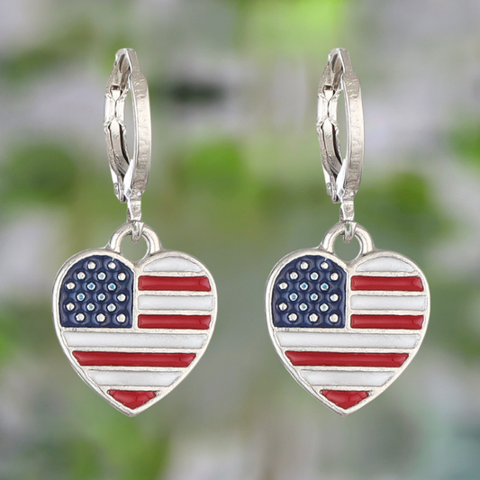 National Flag Heart-shaped Pendant Festive Earrings